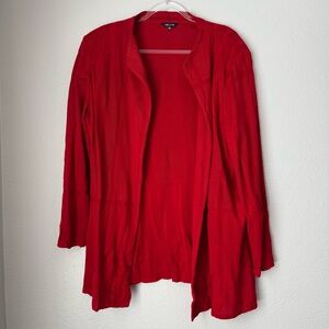 MISOOK Red Open Cardigan Knit Pointelle Jacket 1X Shoulder Pads Vintage